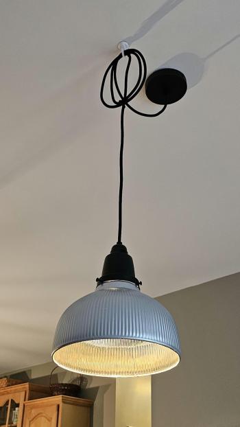 Vintage Factory Prismatic Glass Pendant Light